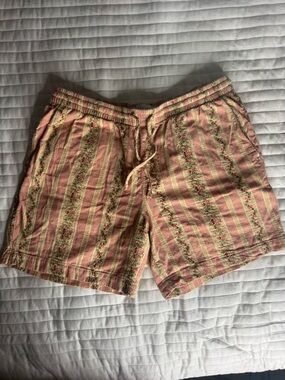 PACSUN Pink and Cream Striped Floral Drawstring Shorts